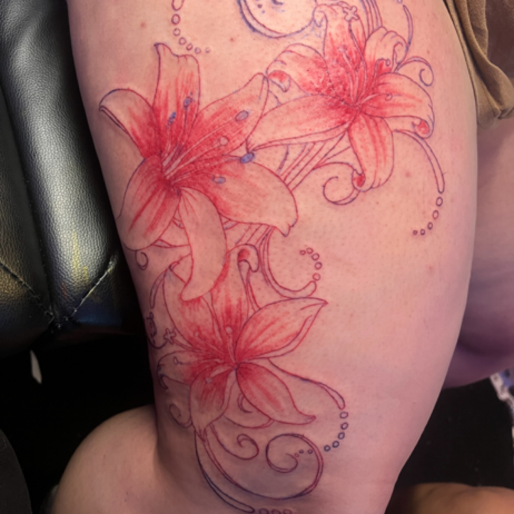 Thigh Tattoo at Abbi’s nails & tats💕 in Milan, TN