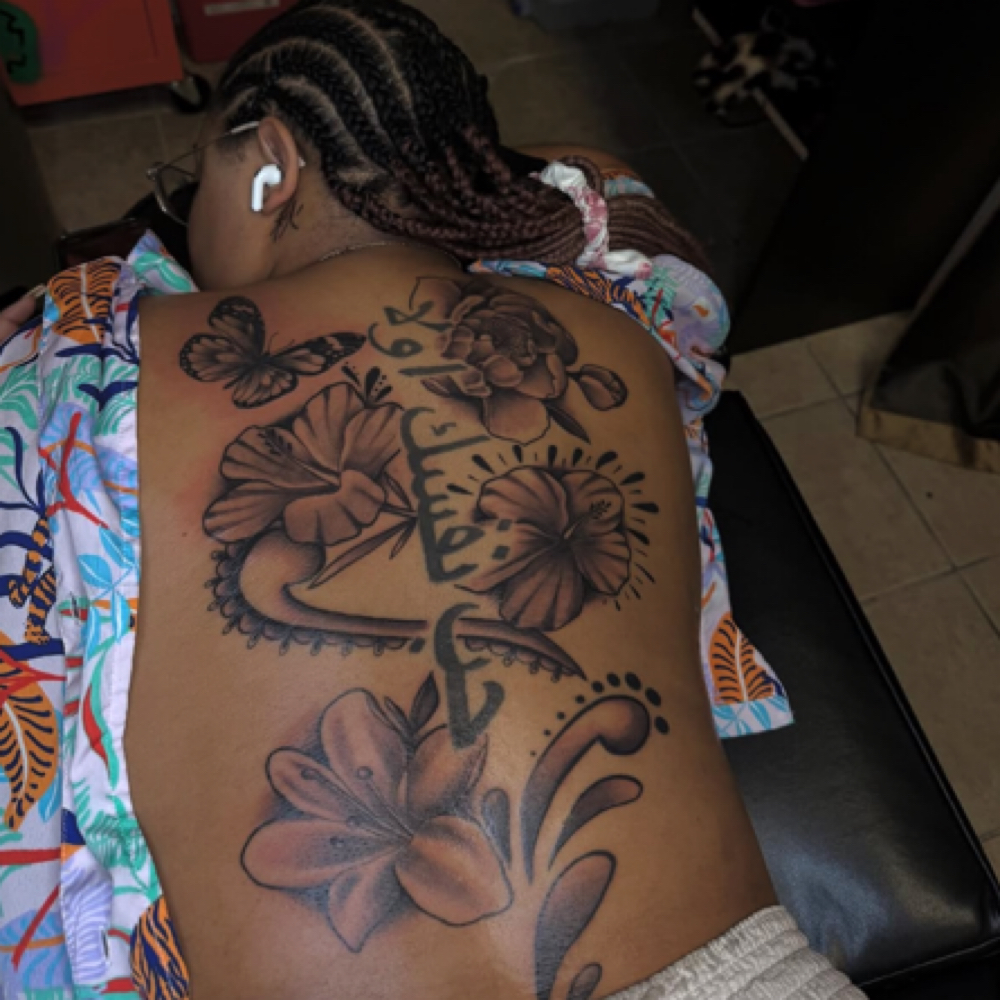 Back tattoo at Rilla Tatted it in fayetteville, NC