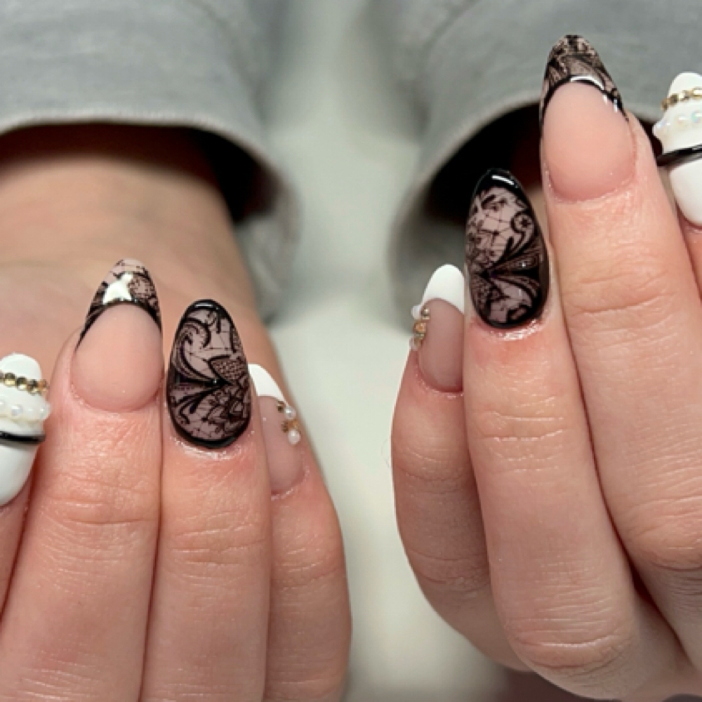 Foil nail art at Nails.byava in templeton, MA