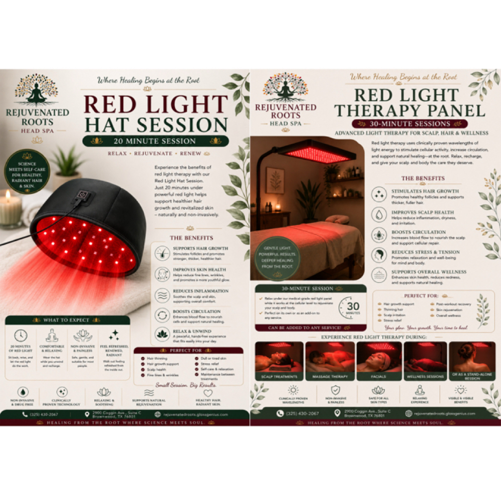 Red Light Hat & Panel Restoration at Rejuvenated Roots Head Spa, LLC in Brownwood, TX