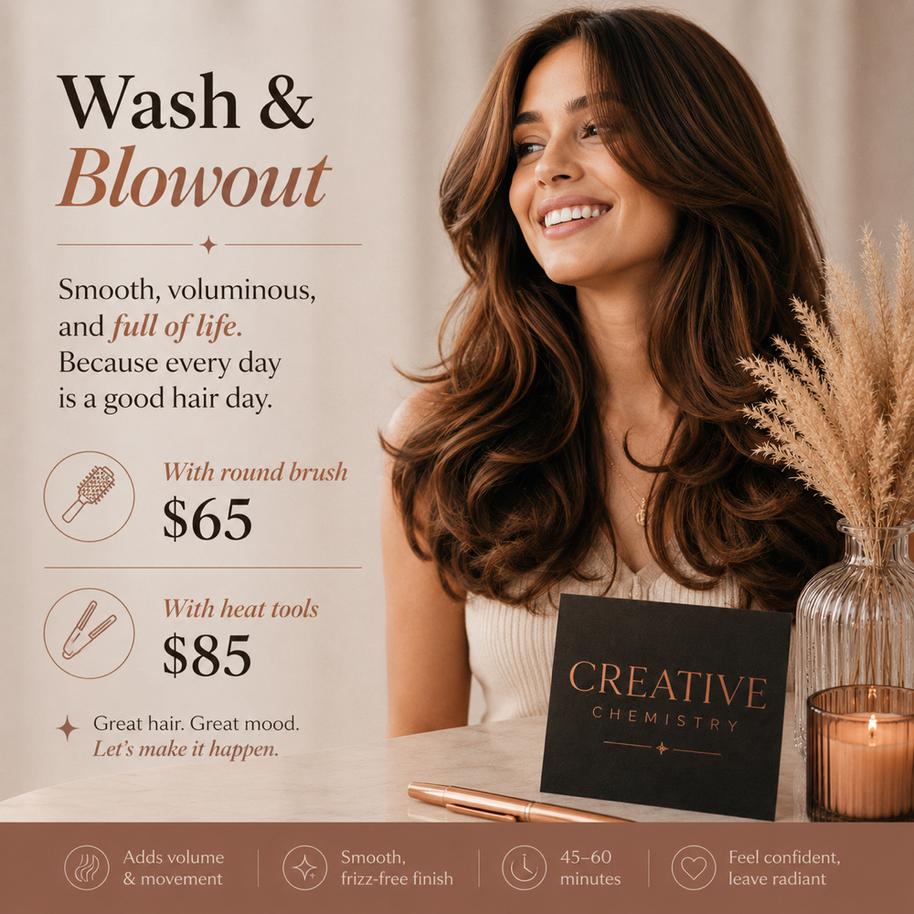 Wash & Blowout at Creative Chemistry Salon in Katy, TX