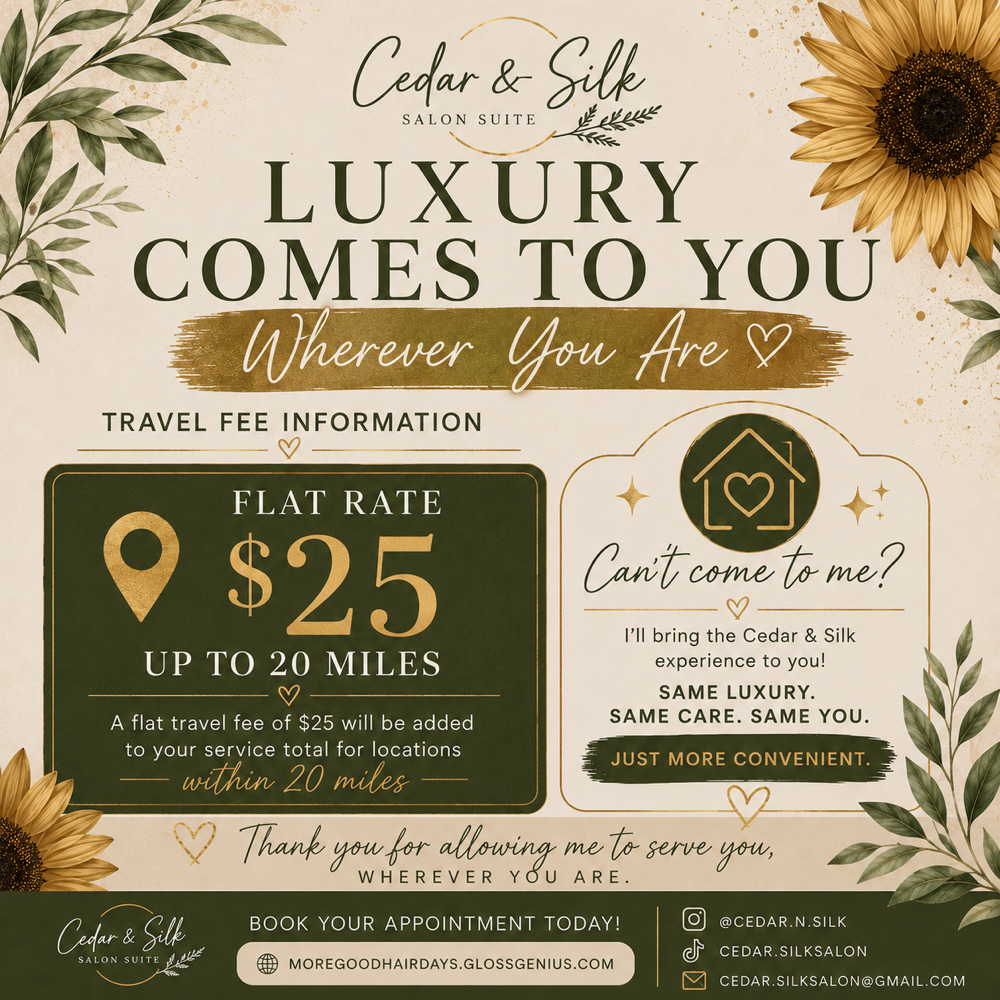 Travel Fee at Cedar & Silk Salon Suite in Temple Hills, MD