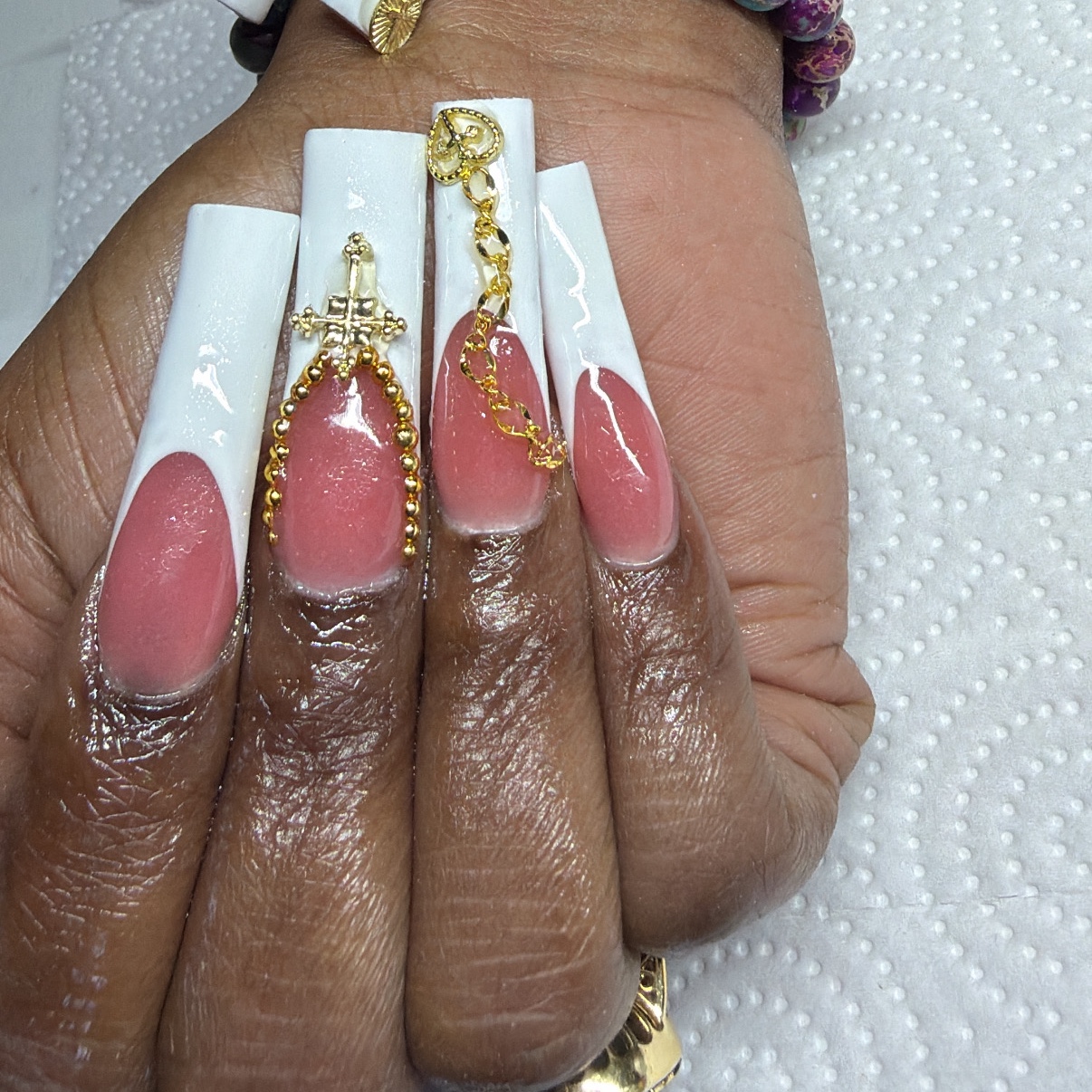 French Tip With Nail Art/Gems at Graynailsllc in Alachua, FL