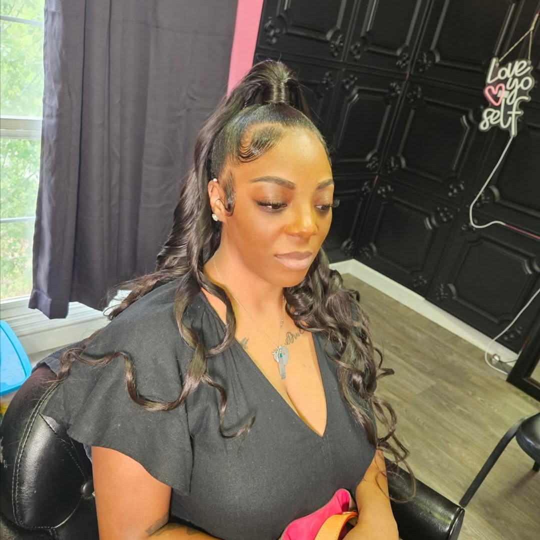 Half up half down quick weave at Inner Beauty Hair and Makeup Designs in Auburn, AL