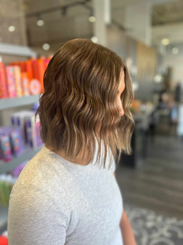 Balayage With Base Color & Haircut