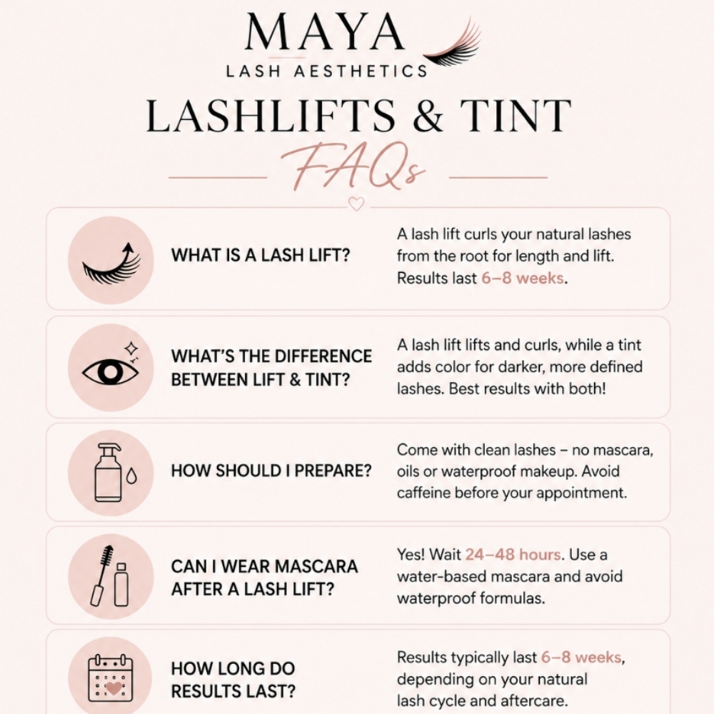 FAQ's To Lash Lifts at MayaLASH Aesthetics| Professional Lash Lifts & Facials in Norwood, MA in Norwood, MA