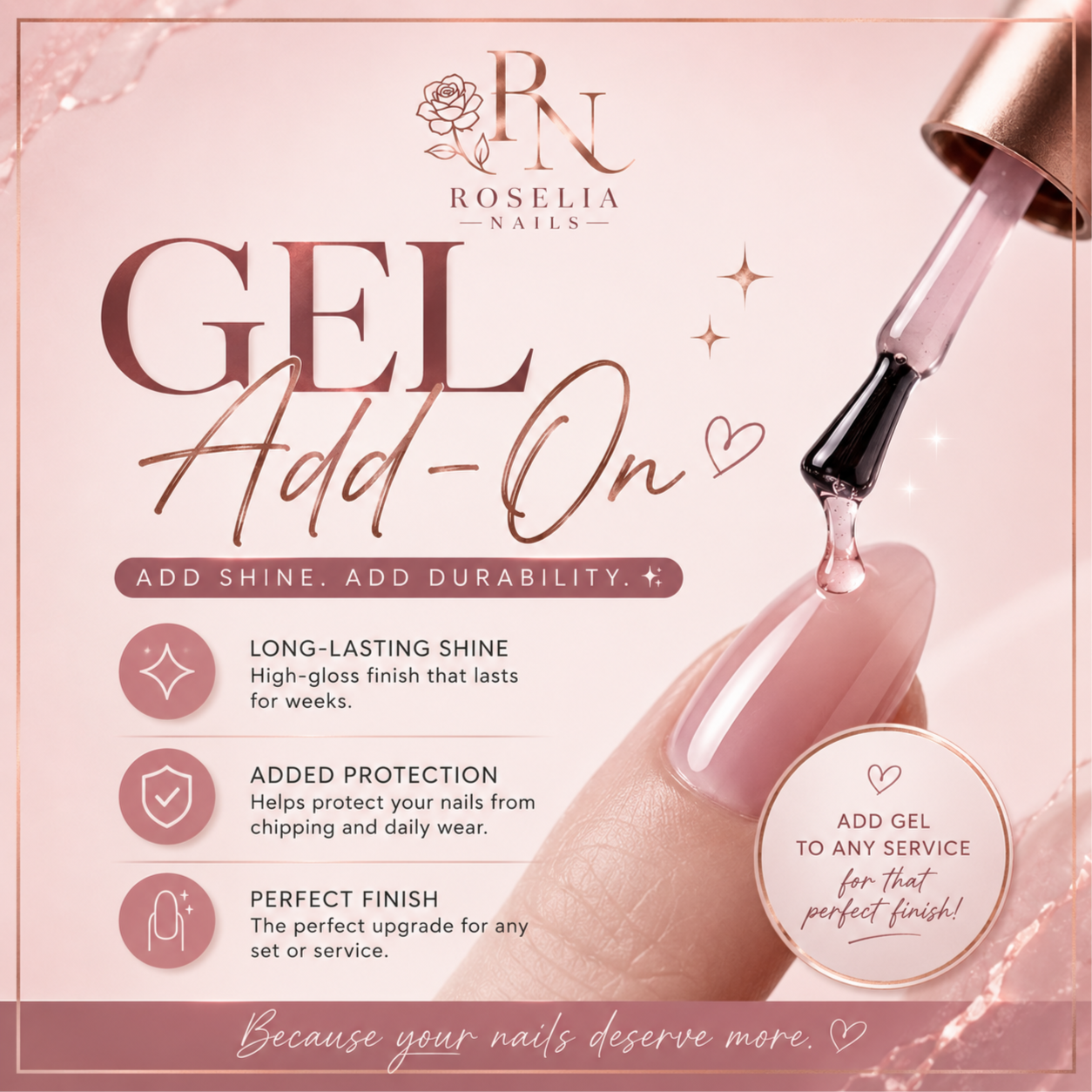 Gel add-on, not a color change. at Roselianails in Temple, TX