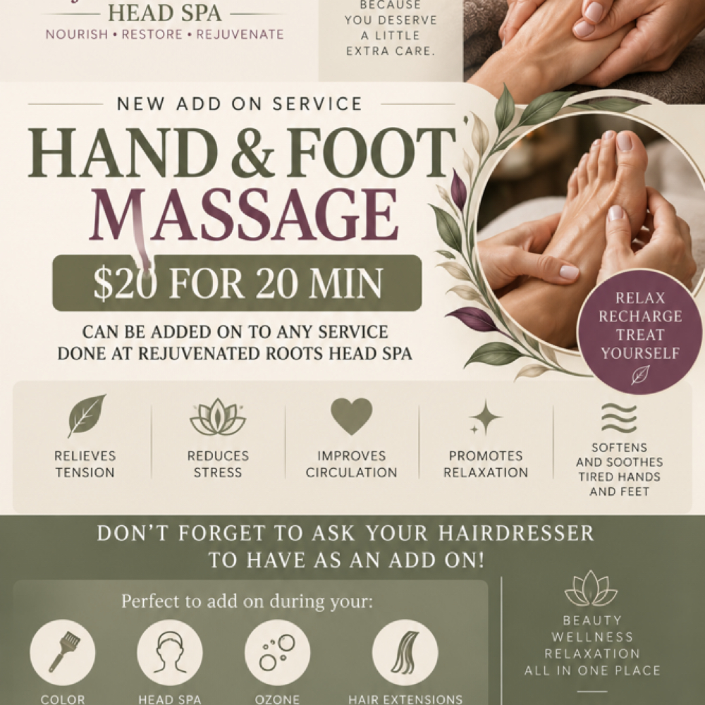 Hand & Foot Massage AdOns at Rejuvenated Roots Head Spa, LLC in Brownwood, TX