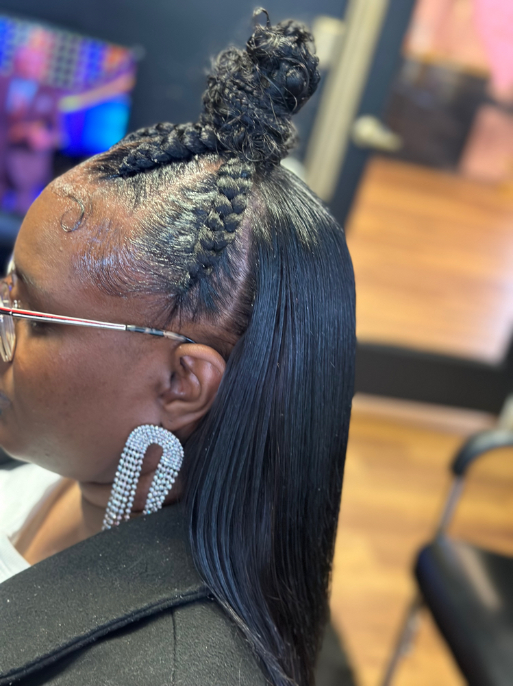 Feed In Pony w/ Sew In(Hair include