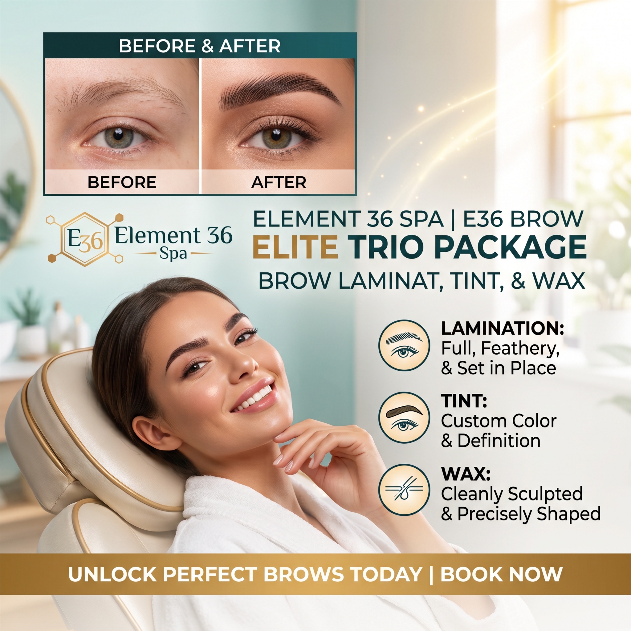 Brow Lamination, Tint, & Wax at Element 36 Spa in Pinckney, MI