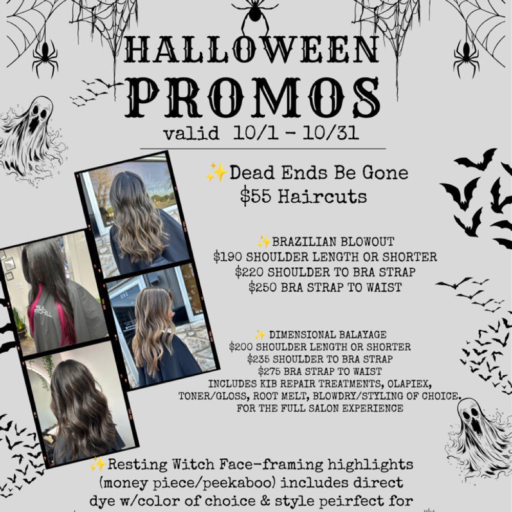 🎃Halloween promos🎃 at Widow’s Peak Salon in Schertz, TX
