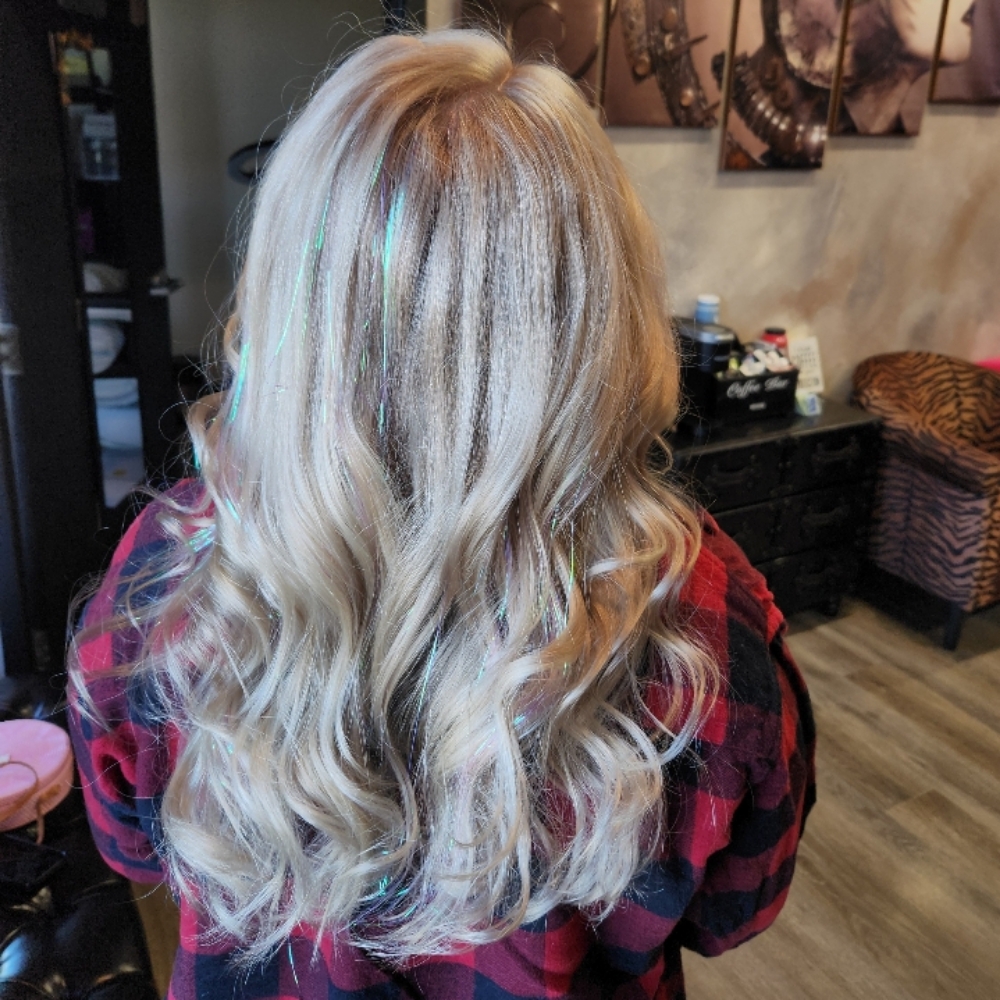 Tinsel/ Feather Install at Lovestruck Hair in Cheyenne, WY