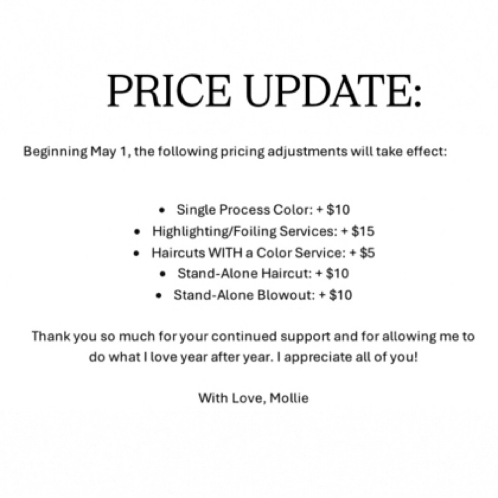 PLEASE READ BEFORE BOOKING 🤍 at Mollie, Owner/Stylist @ Honey Hair Lounge in Wimberley, TX