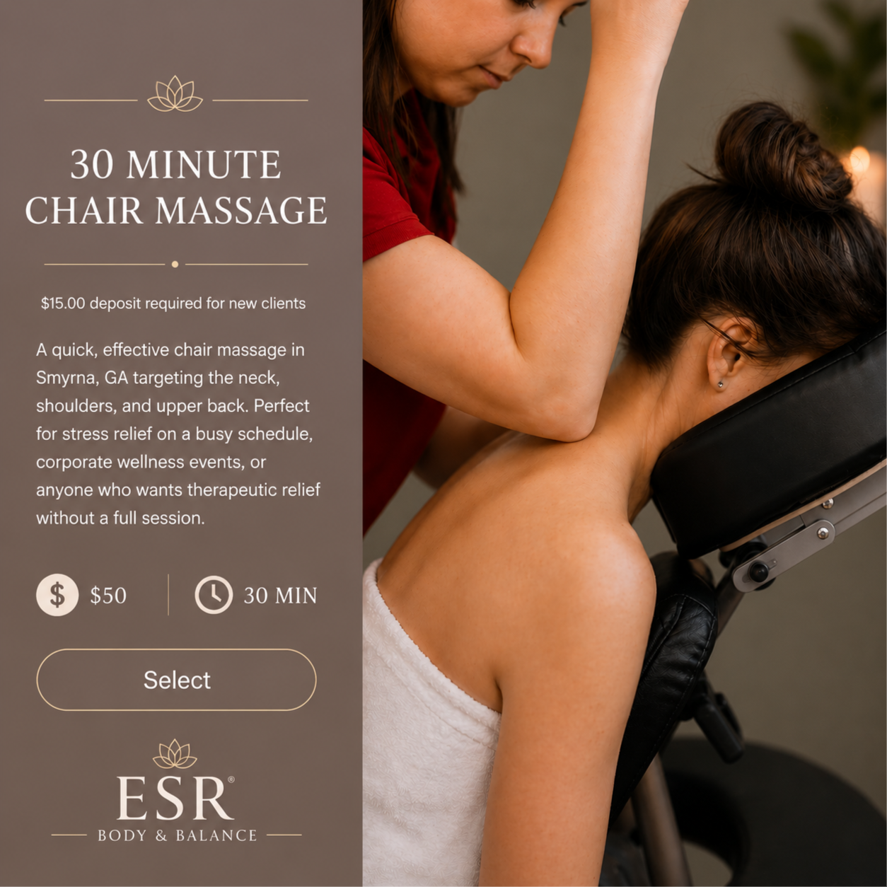 30 Minute Chair Massage at ESR Body & Balance in Smyrna, GA