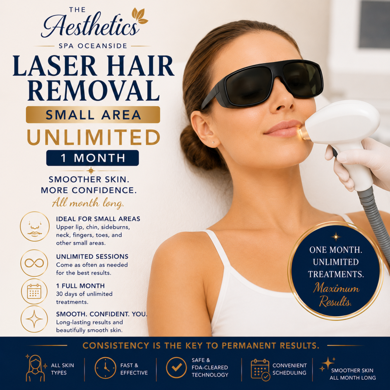 Laser Hair Remove - Small UNLI 1 Mo at The Aesthetics Spa in Oceanside, NY