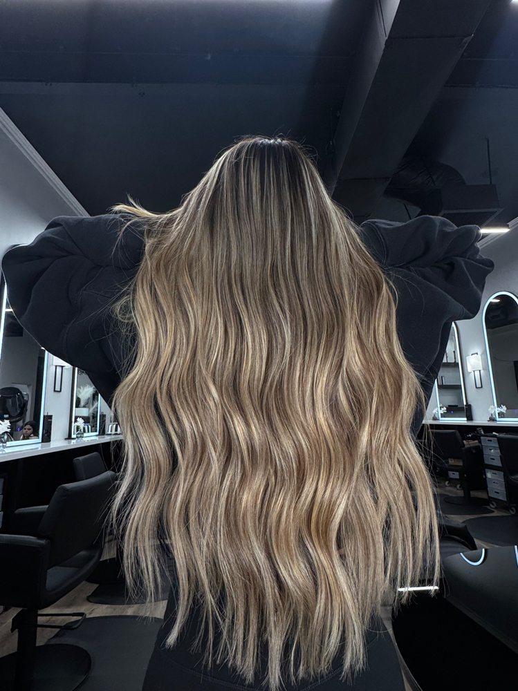 Full Head Balayage Blonding at NL Hair Extensions in Islip, NY