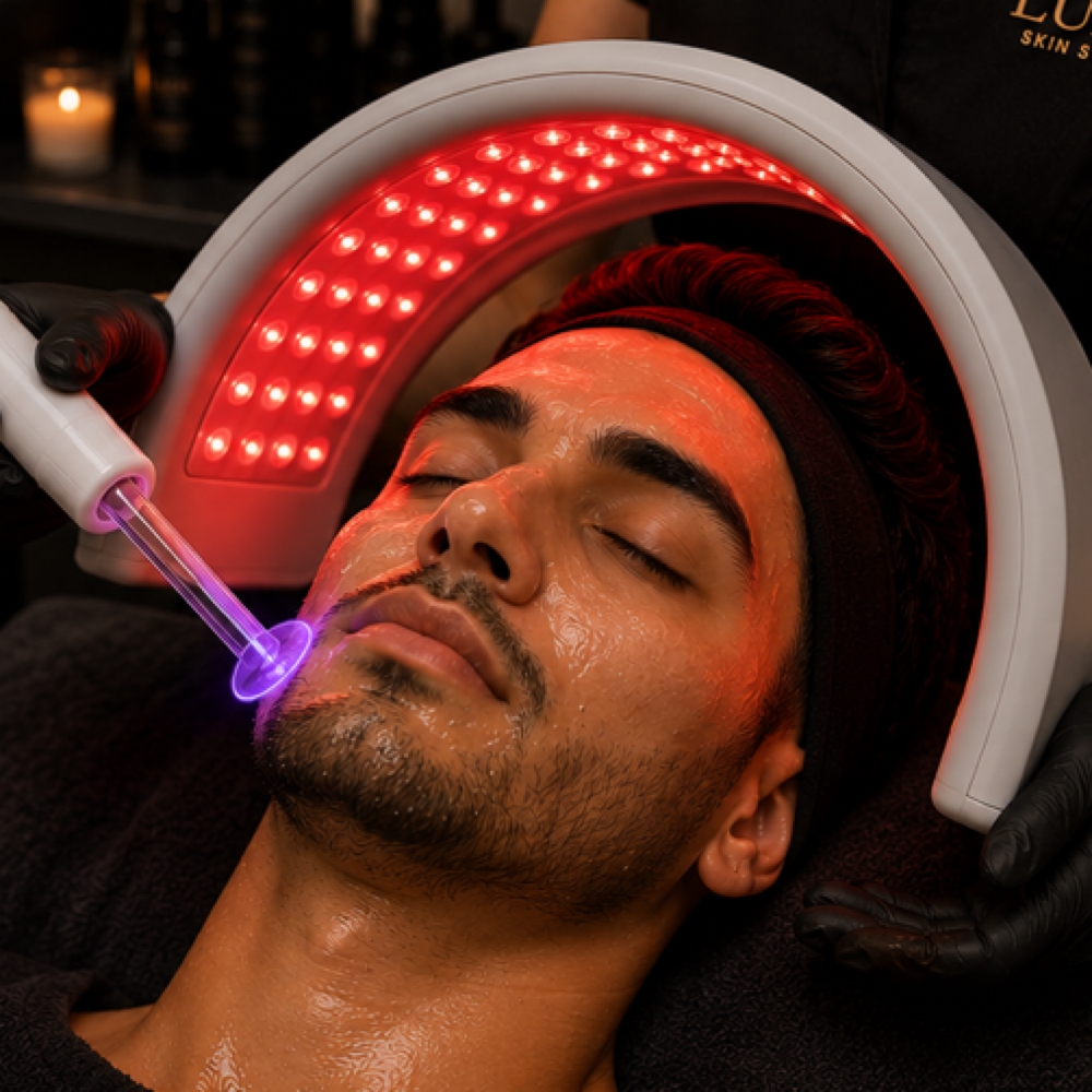 Haircut And Facial W/Red Light Therapy And Frequency Wand￼ at Luxx de Chino in Dallas, TX