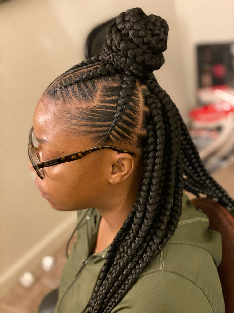 Large Box Braids W/Half Braided Bun