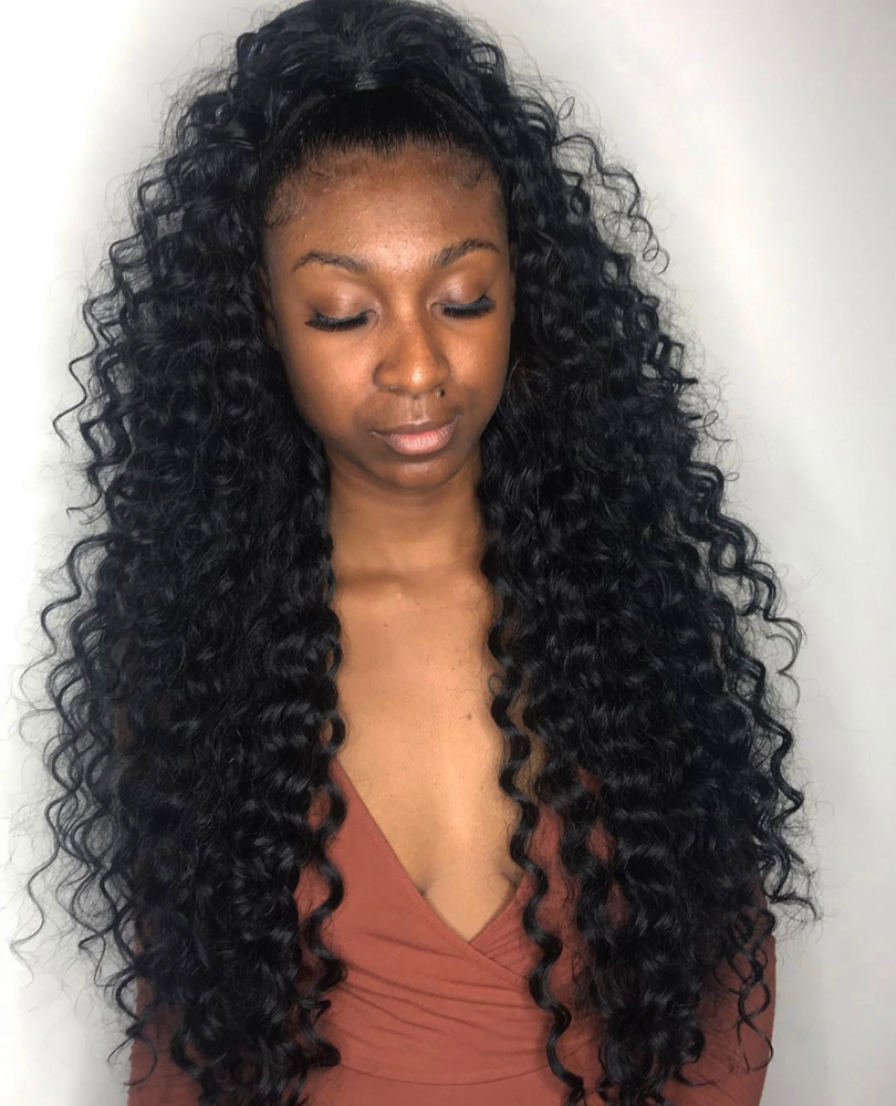 Half up/down quick weave