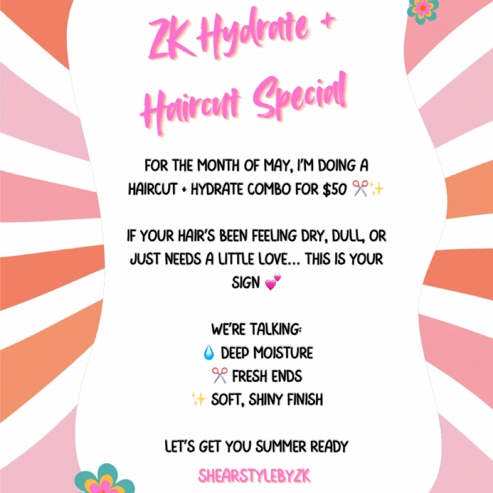 MAY HAIRCUT + HYDRATE SPECIAL at ShearStyle By ZK in Big Spring, TX