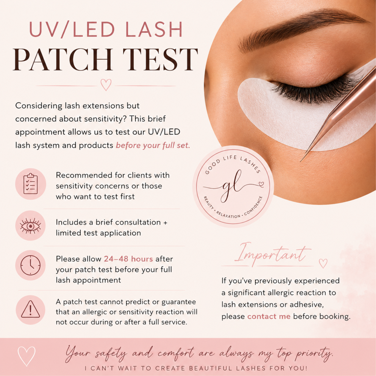 UV/LED Lash Patch Test at Good Life Lashes in Surprise, AZ