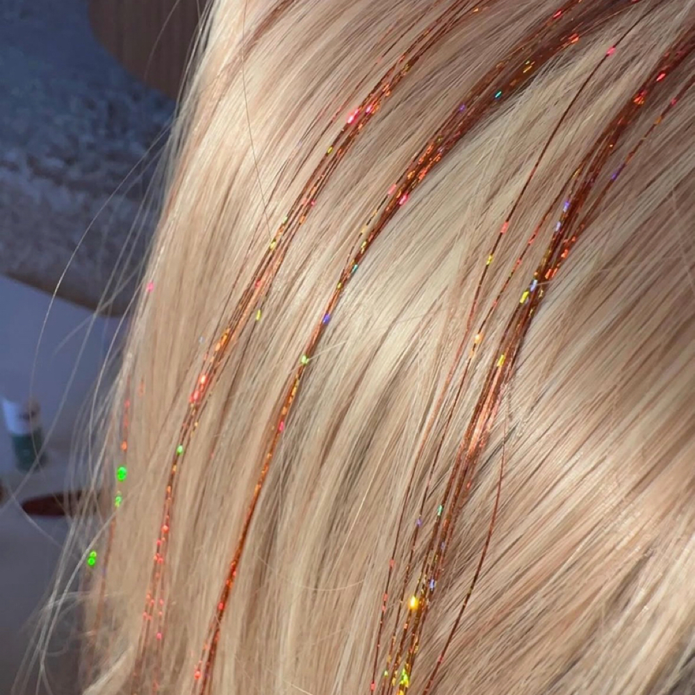 Hair Tinsel at Mountain Glow Spray Tans in Skyforest, CA