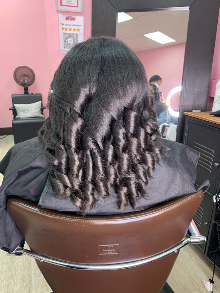 Silk Press W/curls - Mid Back