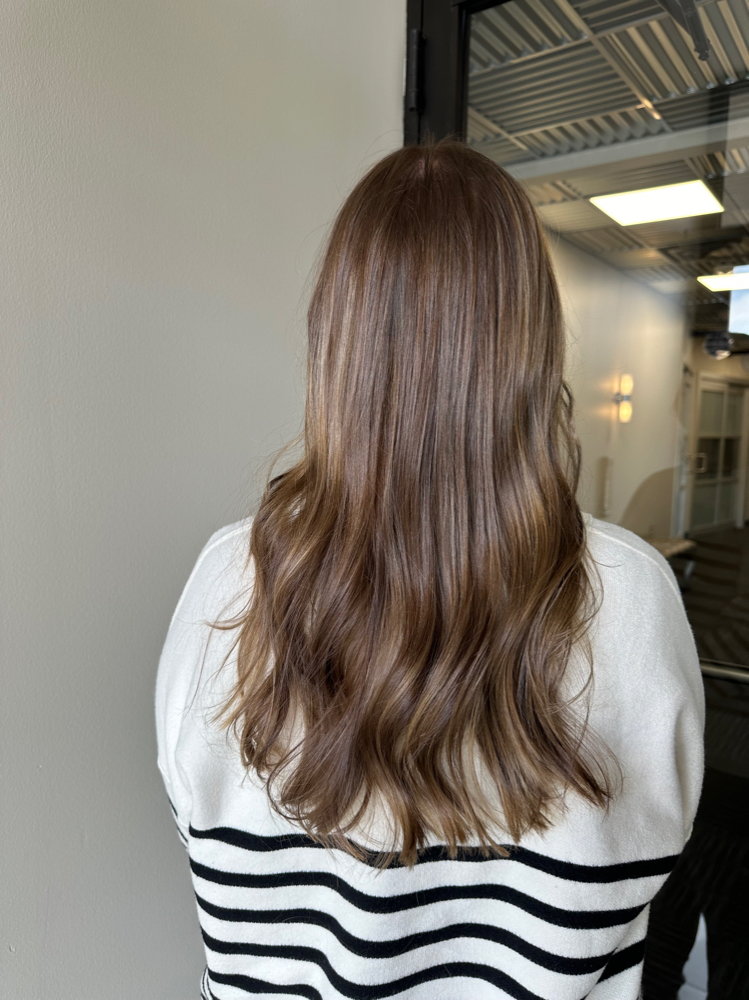 Root Color, Glaze, Haircut, Blowdry