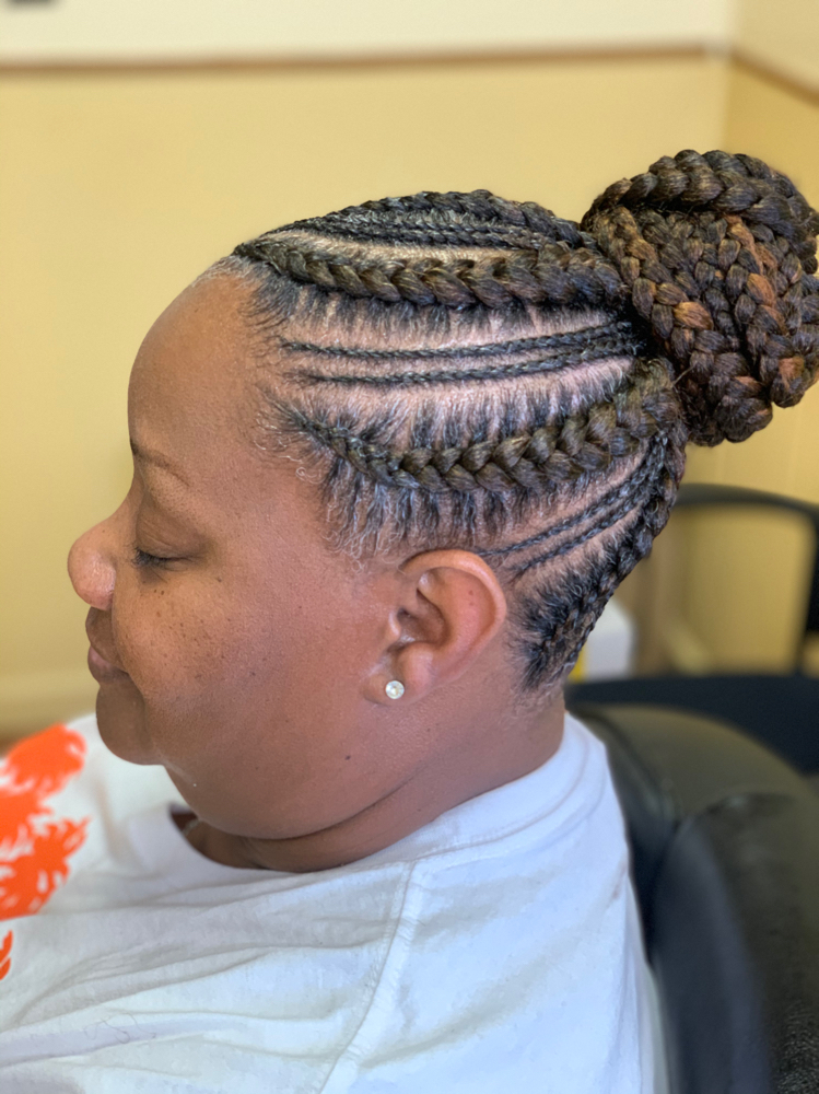 Straight Feed In Pony Bun