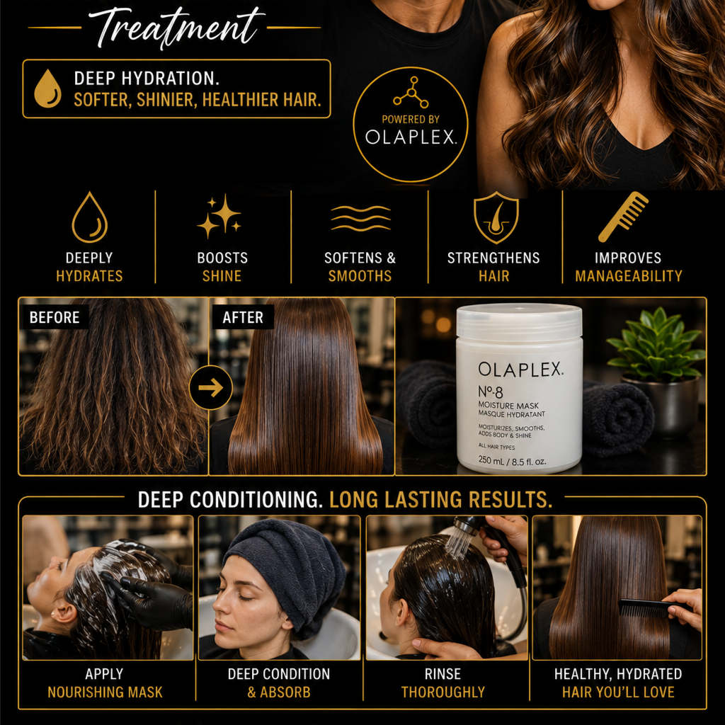Olaplex Moisture Mask Treatment at HairBar Salon BarberShop in Cross Roads, TX
