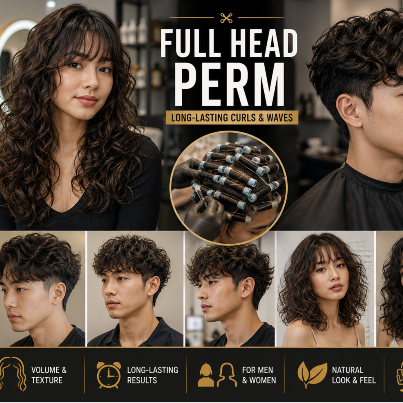 Full Head Perm at HairBar Salon BarberShop in Cross Roads, TX