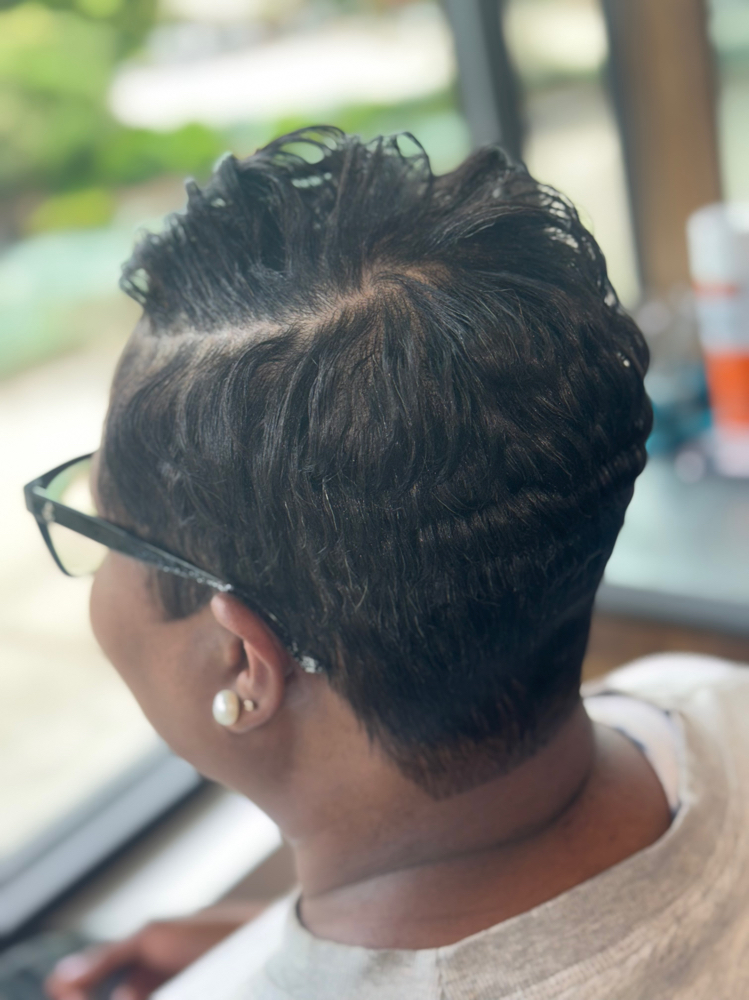 Pixie Touchup Relaxer + Haircut
