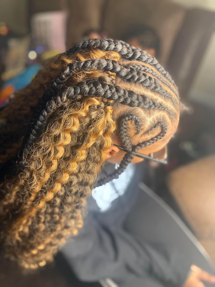 Feed-in Braids w/ Curly Weave