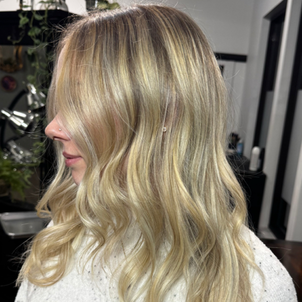Rooted Champagne Blonde at Hair by Rachel Mae in Olympia, WA