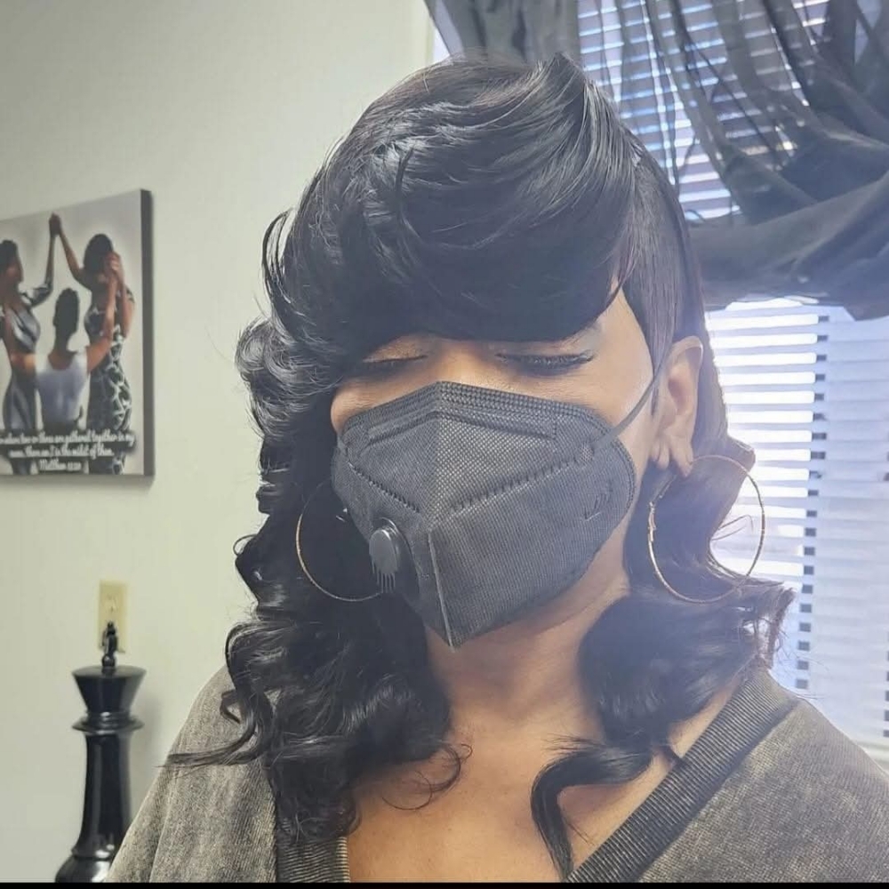Quickweave w/shaved Side Long Curls at Leandrea's in Chesterfield, VA