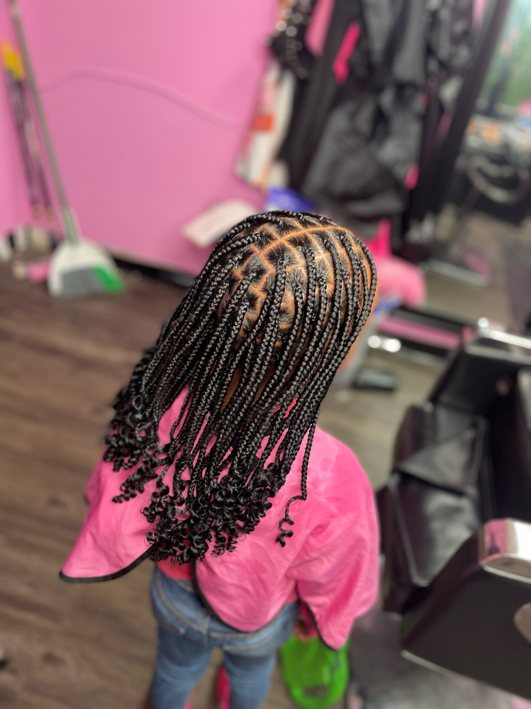 Kids Knotless Braids W/curly Ends