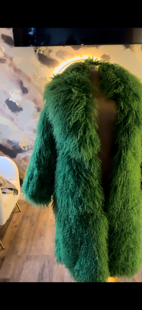 Green Mongolian Lamb Coat Long