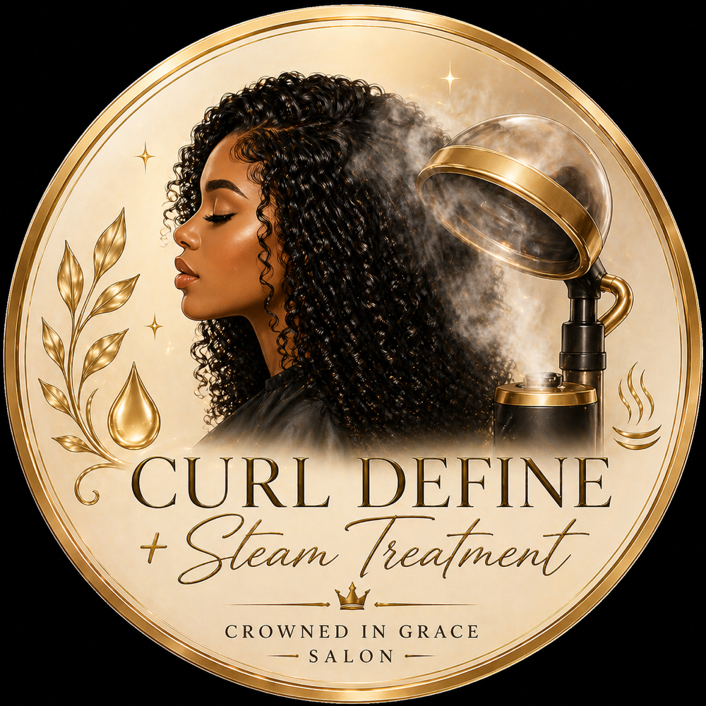 Curl Definition + Steam Treatment at Crowned in Grace Salon in Pearland, TX