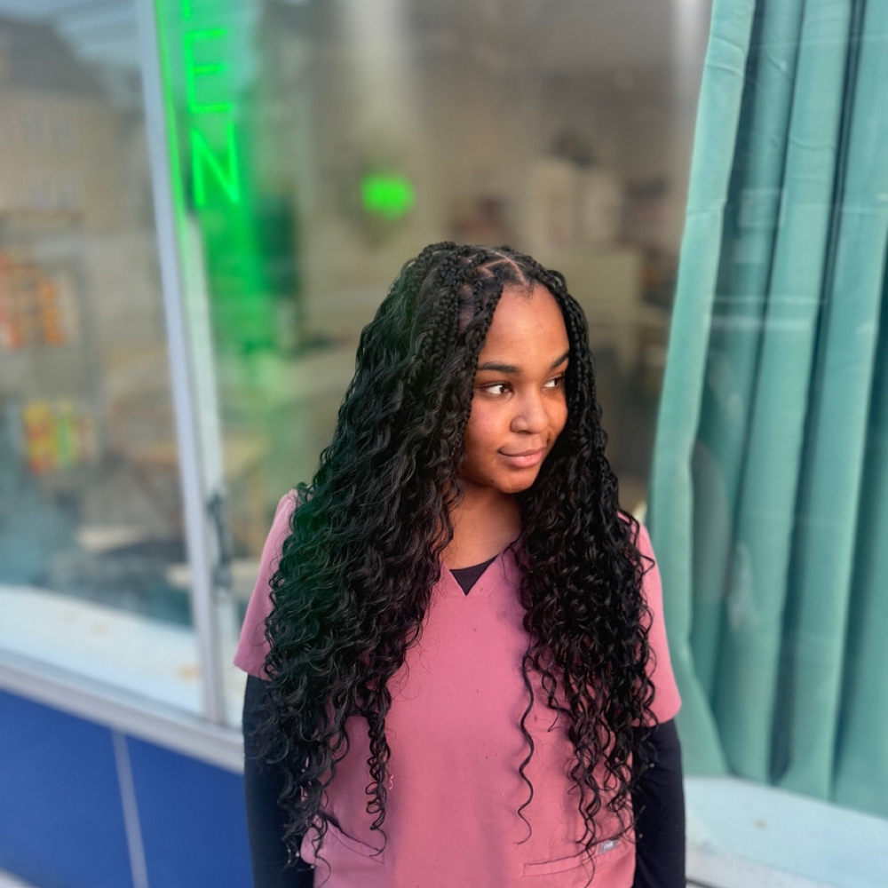 Waterfall Knotless Bohemian Braids at Yanique's Beauty Bar in Everett, MA