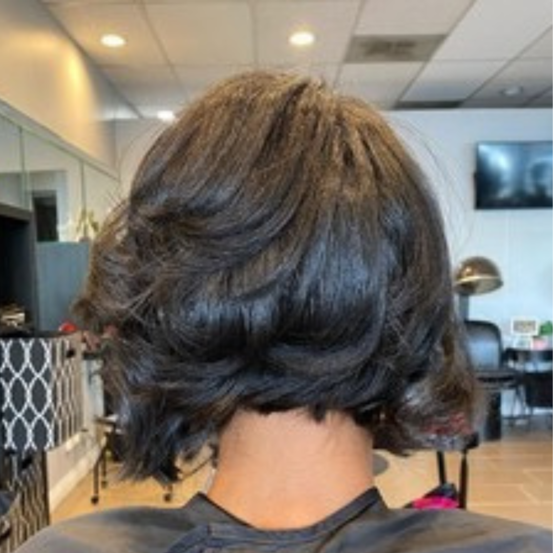Silk Press-Short, above shoulders at To Cut & Dye For | Sculpted with Kare in Los Angeles, CA