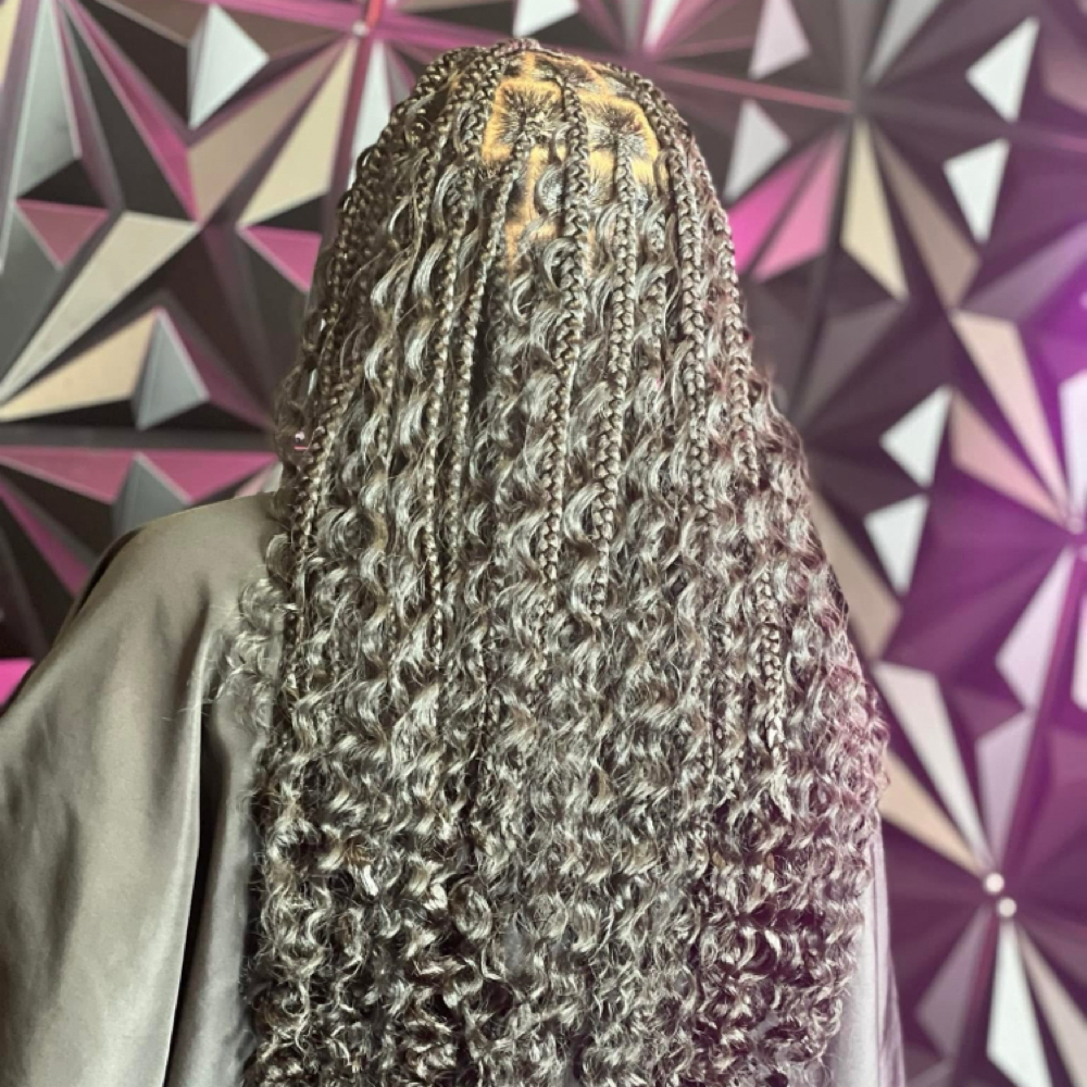 Medium Boho Knotless braids at TruGlam Stylist in Winston Salem, NC