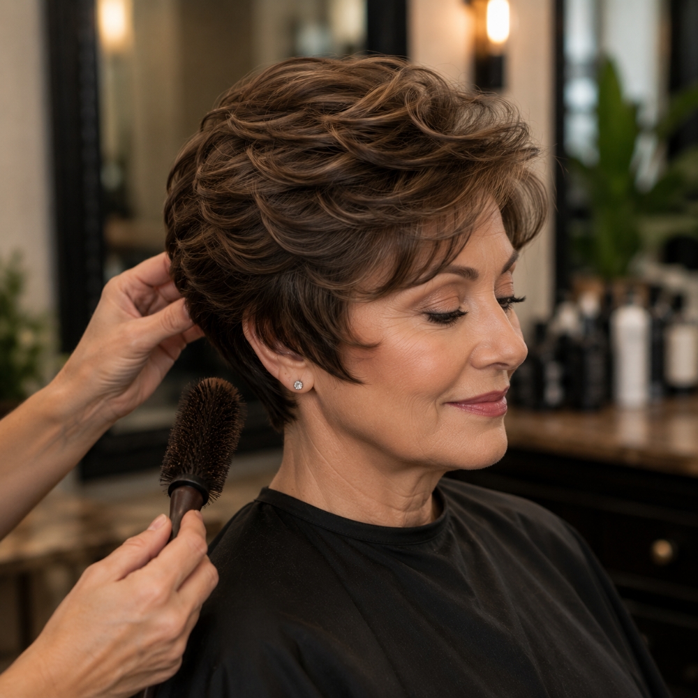 Short Hair Blowout at Gregory's Salon & Spa LLC in Woodcrest, CA