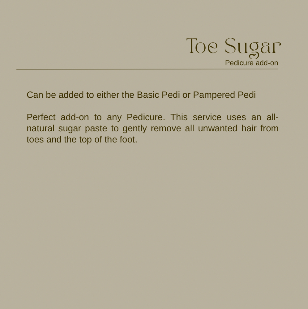 Toe Sugar Pedicure add-on at Foxy’s Beauty Lounge in Waterloo, IA
