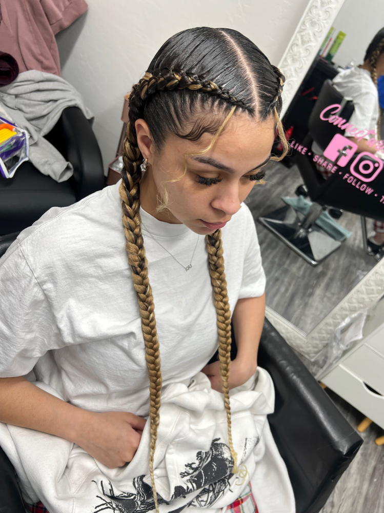 2 Stitch Braids With Feed In Hair