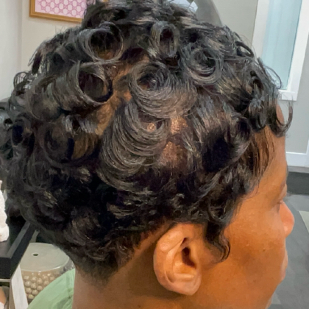 Short Curl W/halo Retouch  & Taper at Oceena @ OshunCreatives in Richmond Hts, OH