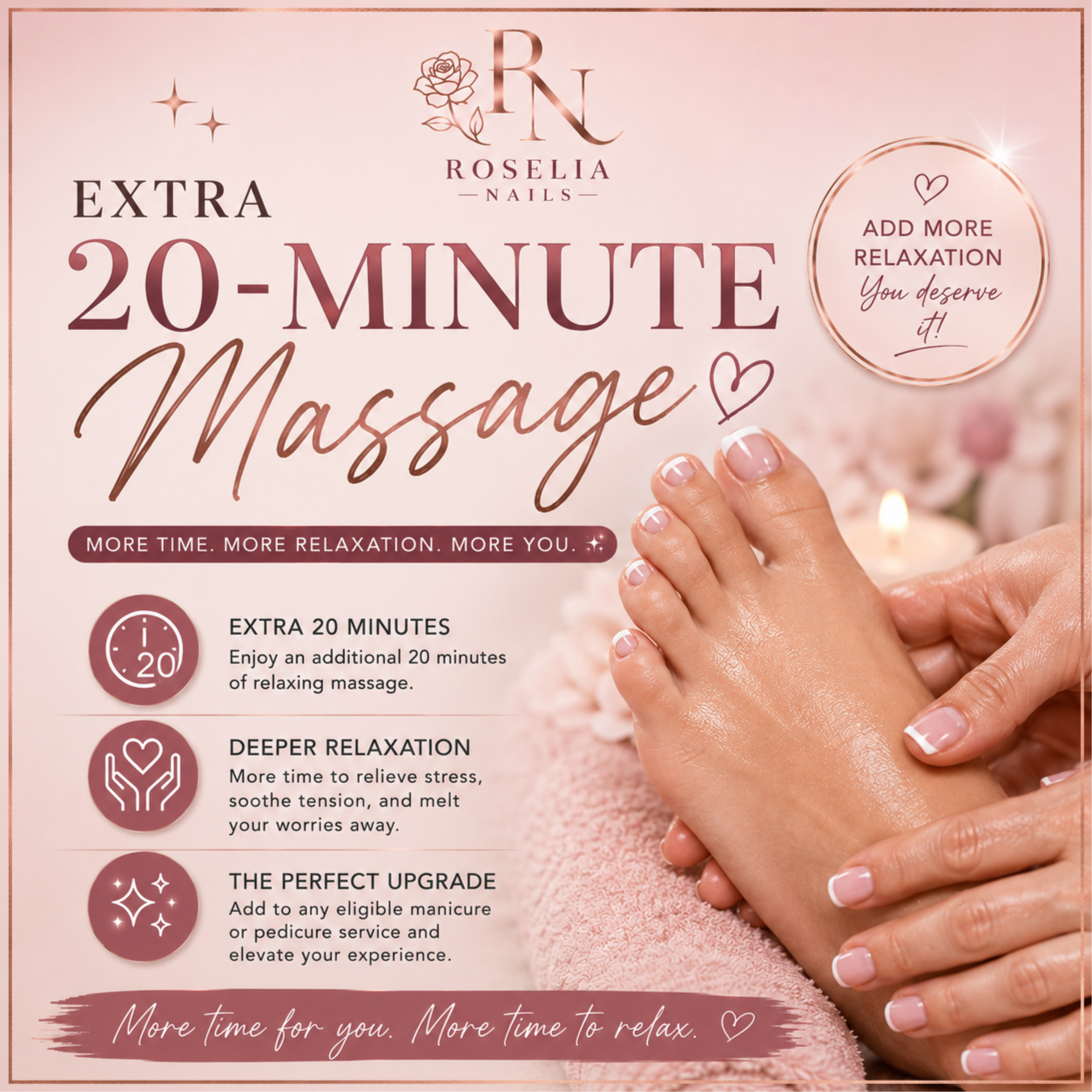 Extra 20 Minute Massage at Roselianails in Temple, TX