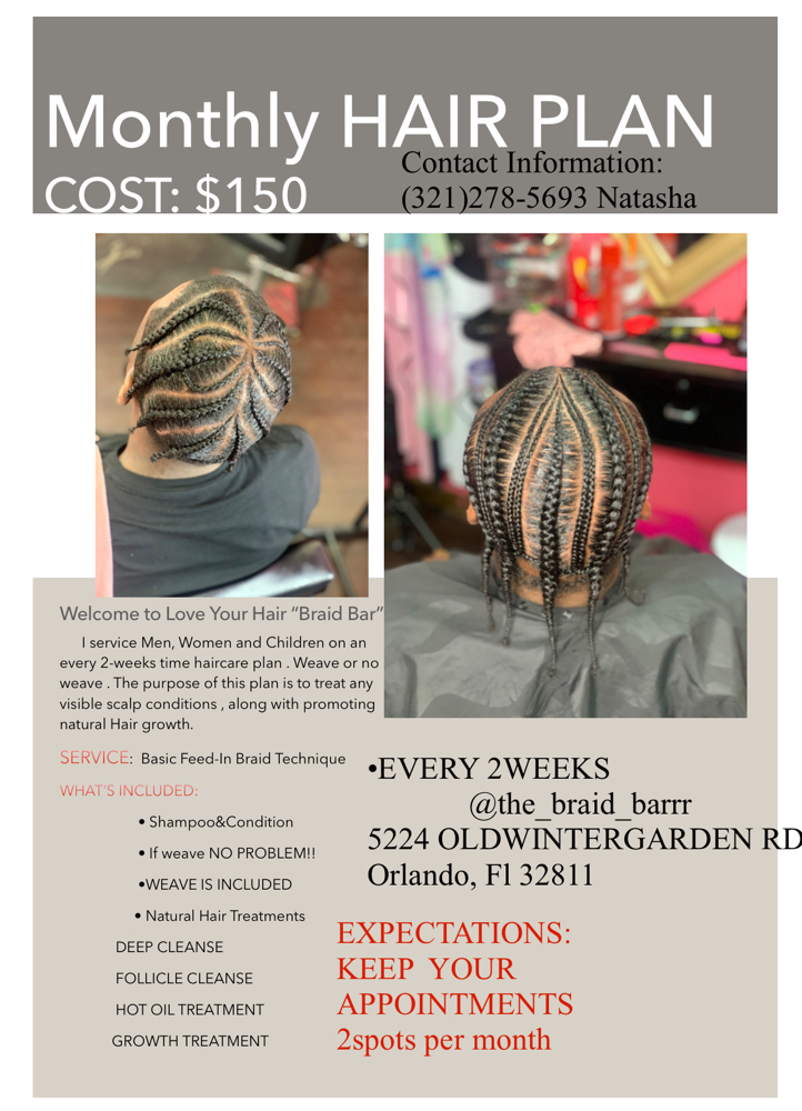Monthly hair plan Growth&Clean at The Braid Bar in Orlando, FL