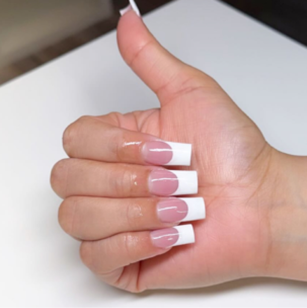 Old School White Tips French at Nailed by María in Cedar Hill, TX