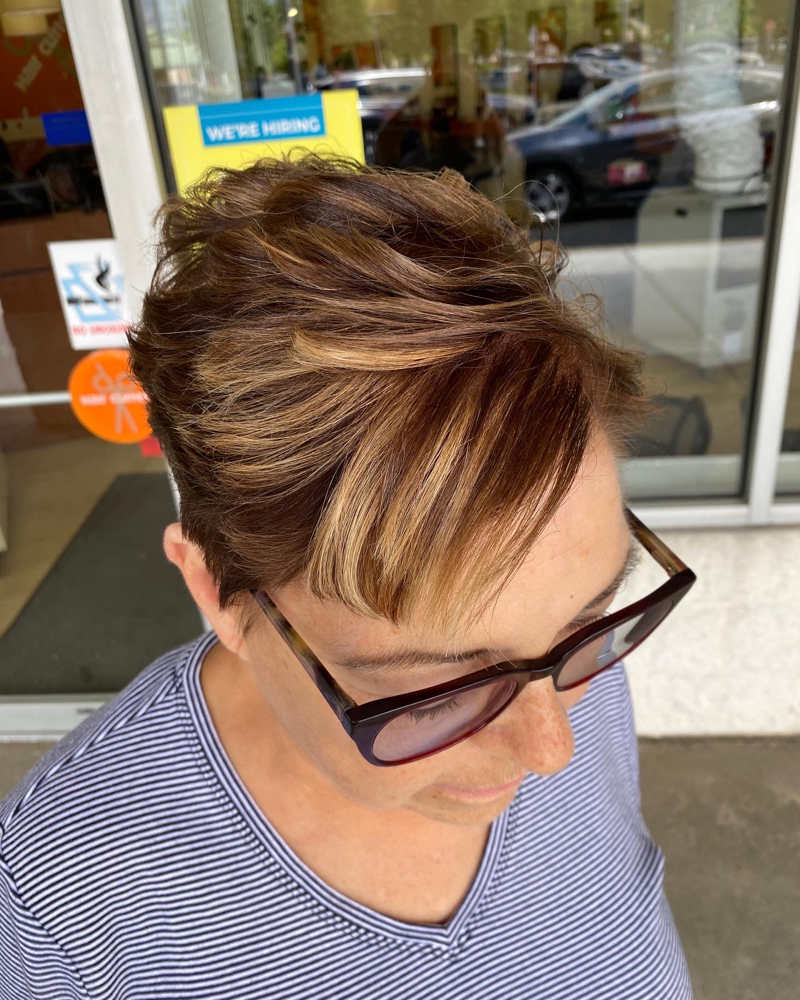 Root touch up & accent highlight at Amber Leigh’s Hair Studio in Levittown, PA