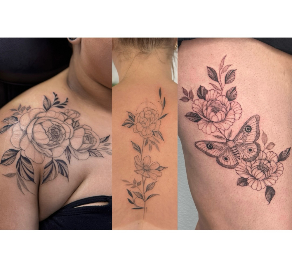Fine Line Floral Tattoo 4” +